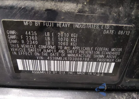 2013 Subaru Legacy 2.5I Limited z USA, uszkodzony, nr VIN 4S3BMBJ67D3008788